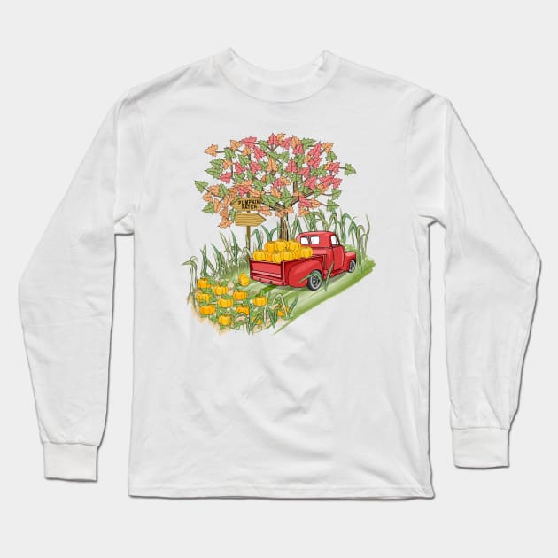 Vintage Pumpkin Pickup Truck Long Sleeve T-Shirt by Designoholic